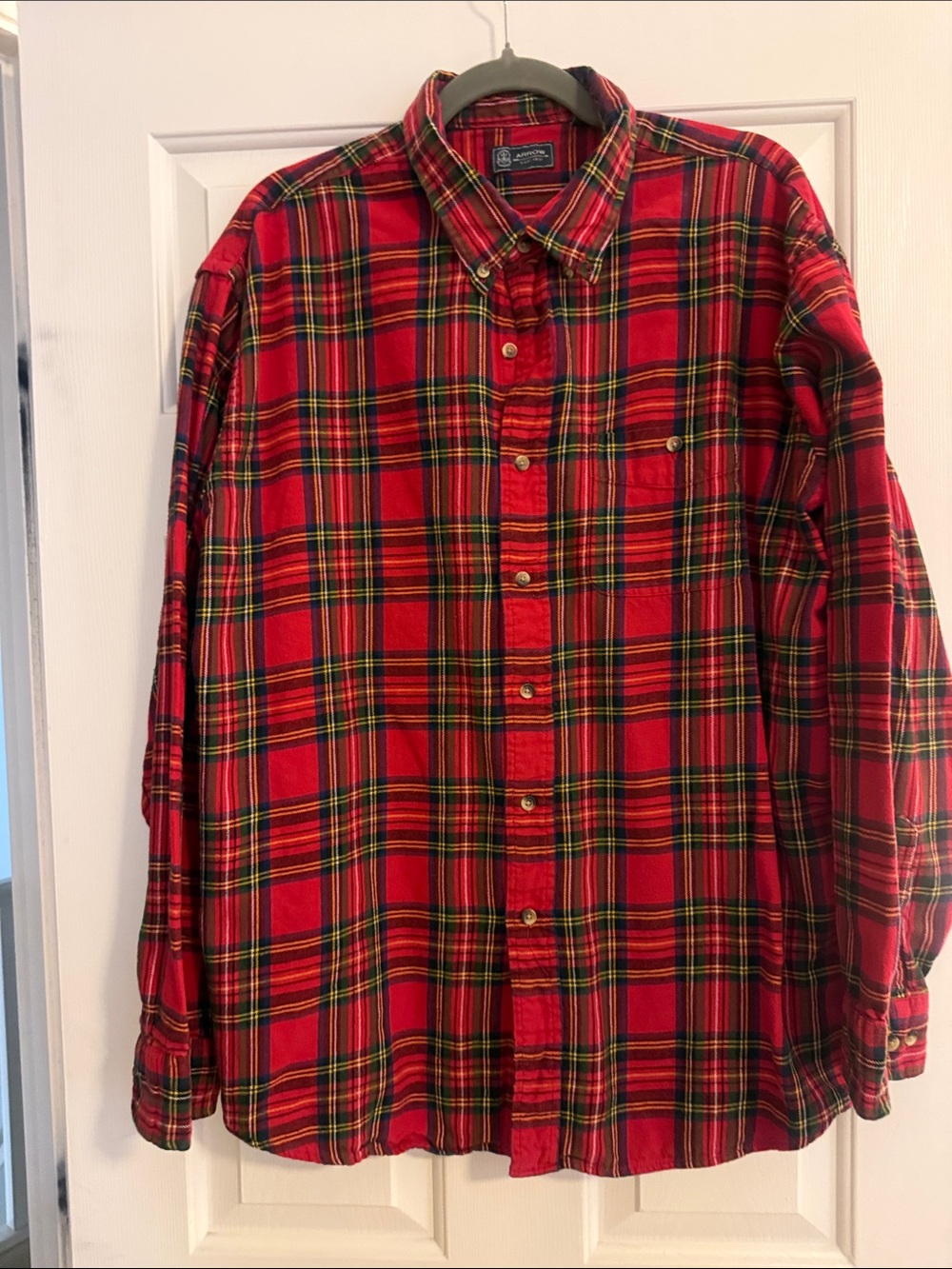 Arrow Red Plaid Button-Down Shirt with Chest Pocket